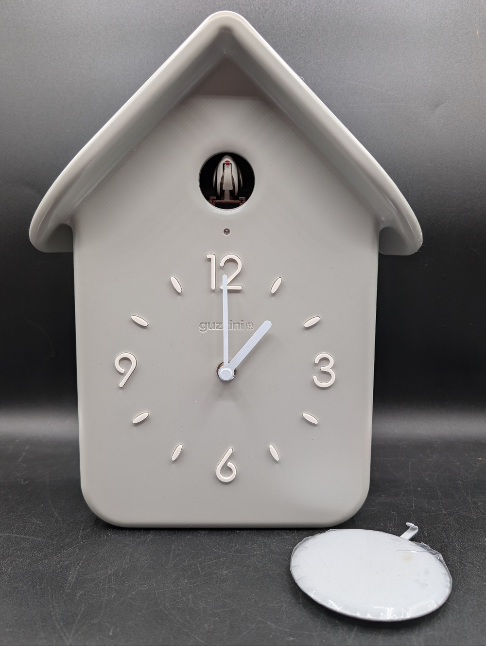 NEW IN BOX Guzzini "QQ" Cuckoo Clock "Home" In Light Grey, Light Sensor